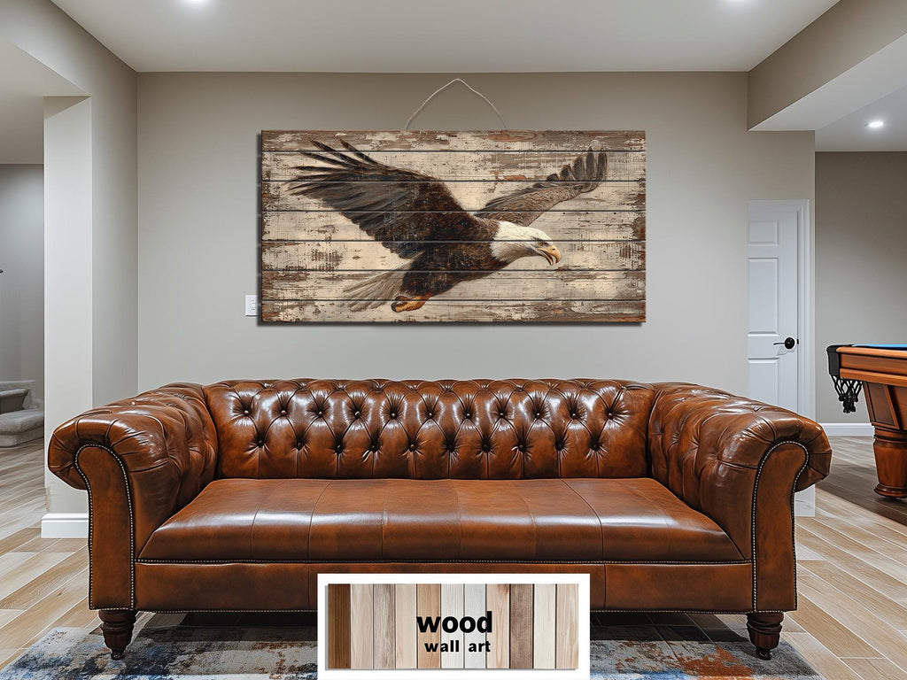 Bald Eagle Wall Art - Rustic Distressed Wood Sign | Patriotic Wildlife Print