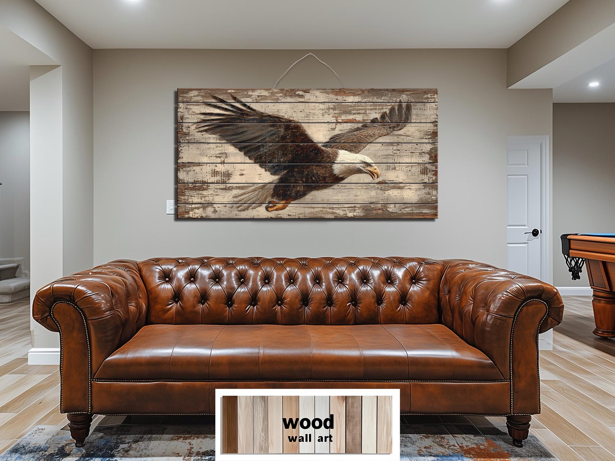 Bald Eagle Wall Art - Rustic Distressed Wood Sign | Patriotic Wildlife Print