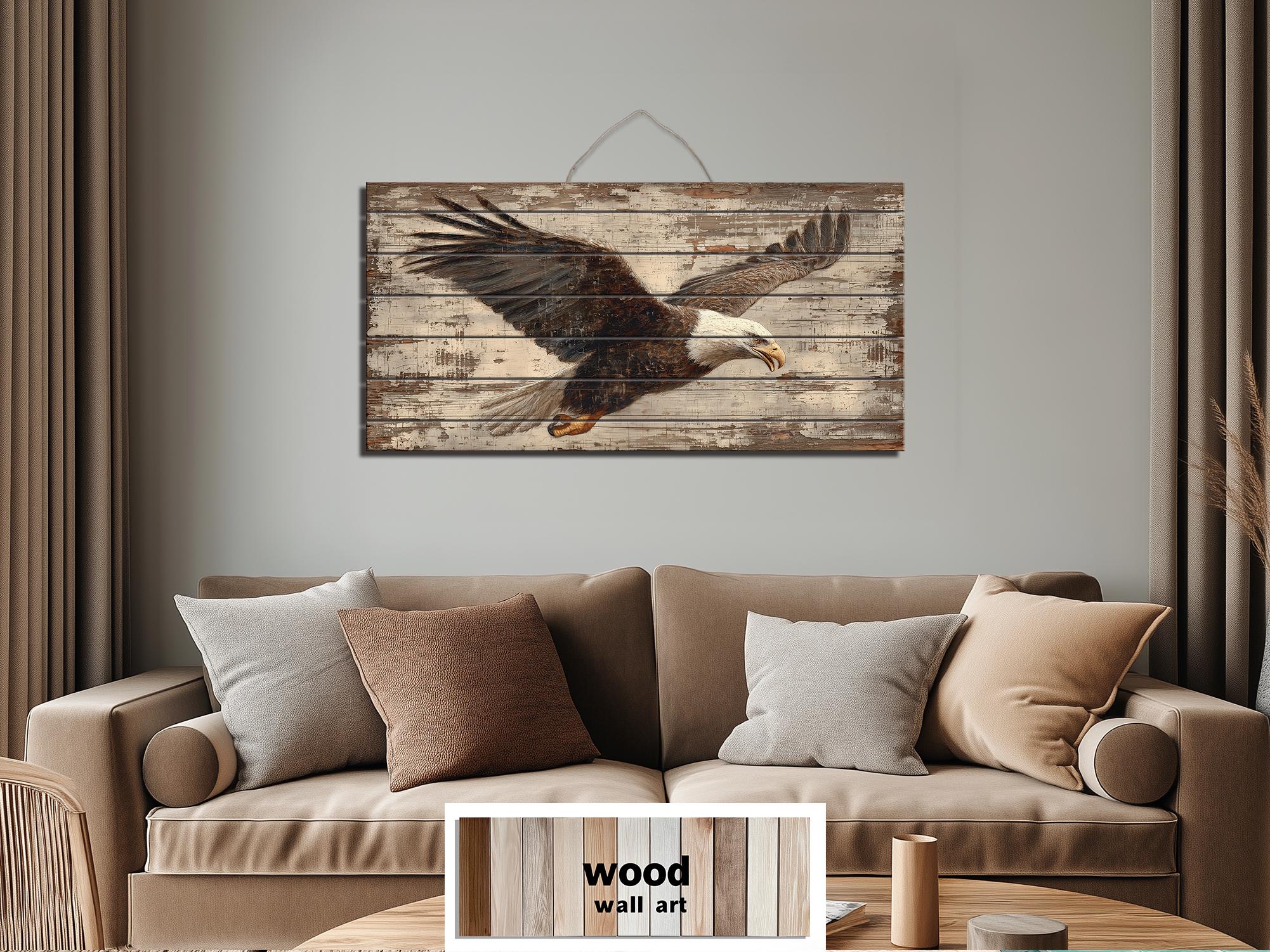 Bald Eagle Wall Art - Rustic Distressed Wood Sign | Patriotic Wildlife Print