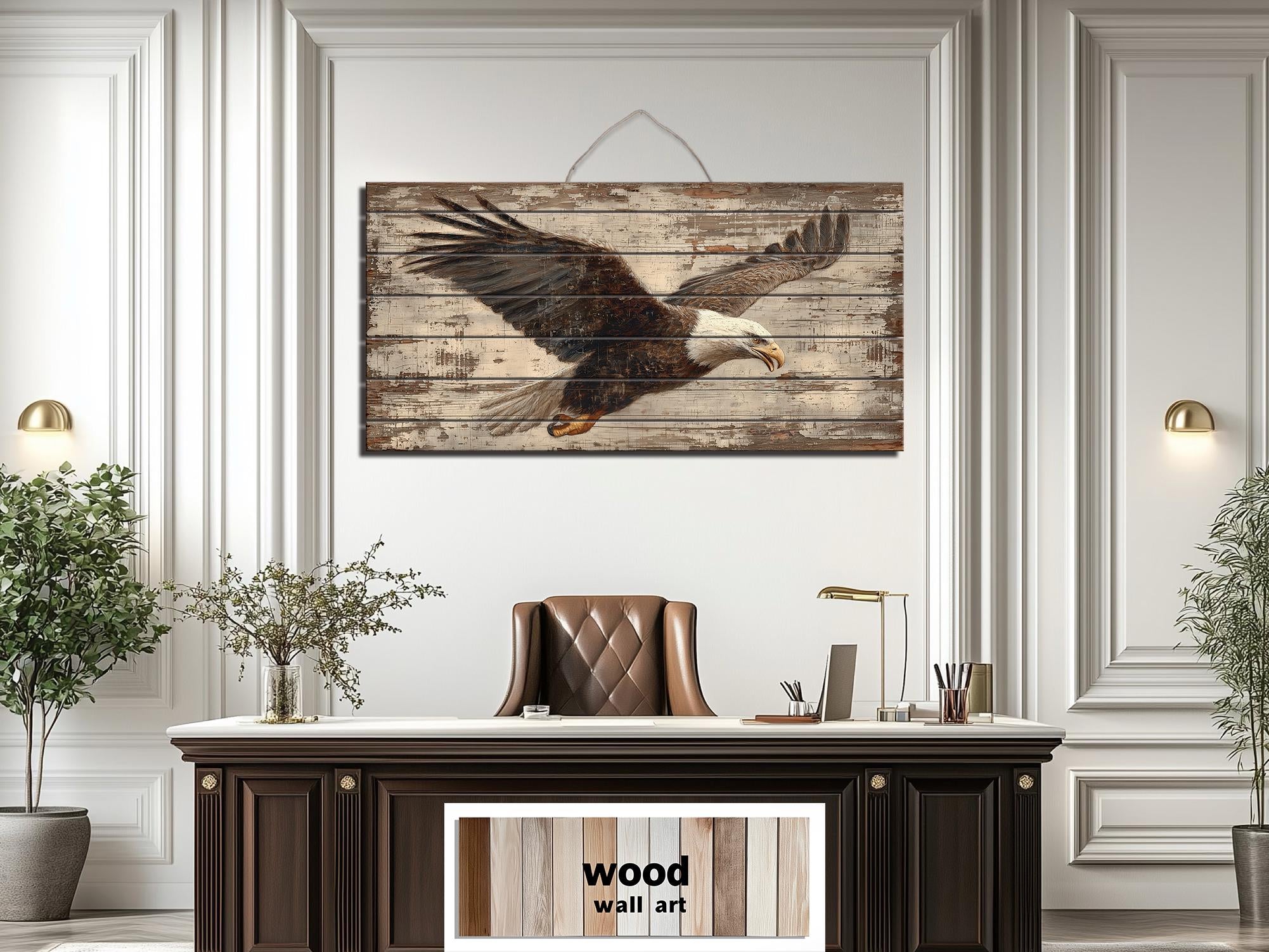 Bald Eagle Wall Art - Rustic Distressed Wood Sign | Patriotic Wildlife Print