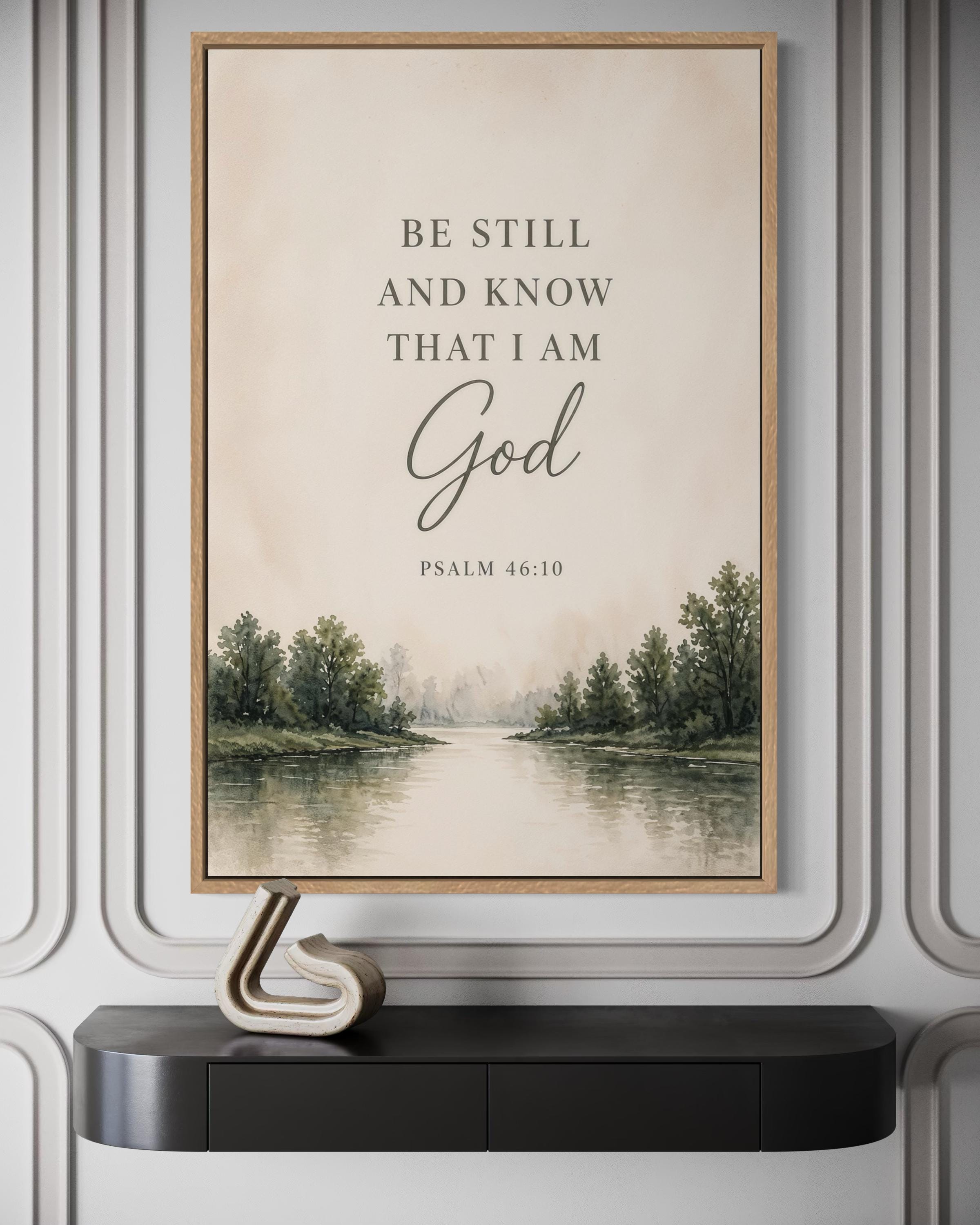 Be Still and Know That I Am God On Watercolor Calm Landscape Christian Scripture Decor