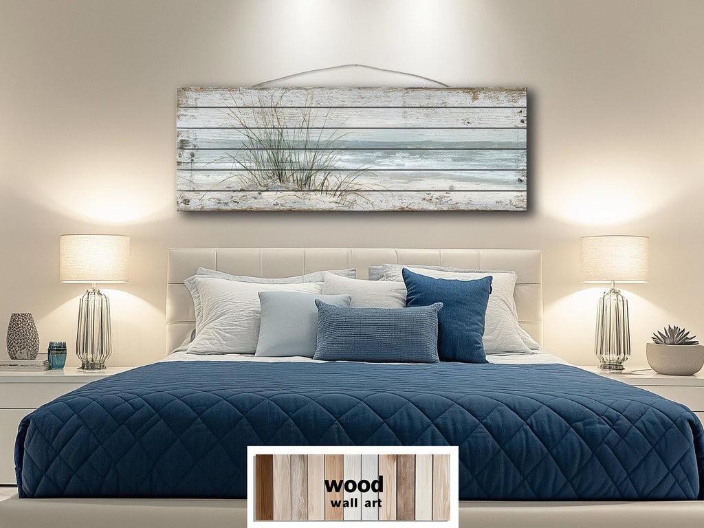 Beach Sand Dunes And  Sea Grass Long Narrow Wood Wall Art For Coastal Wall Decor