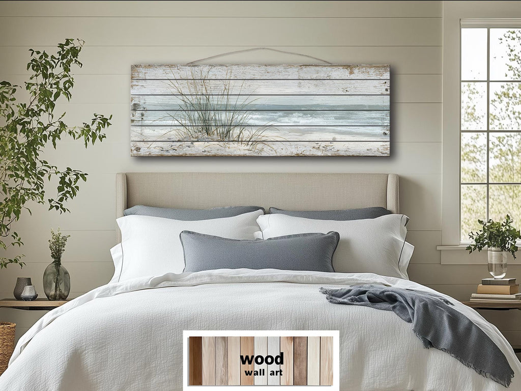 Beach Sand Dunes And  Sea Grass Long Narrow Wood Wall Art For Coastal Wall Decor