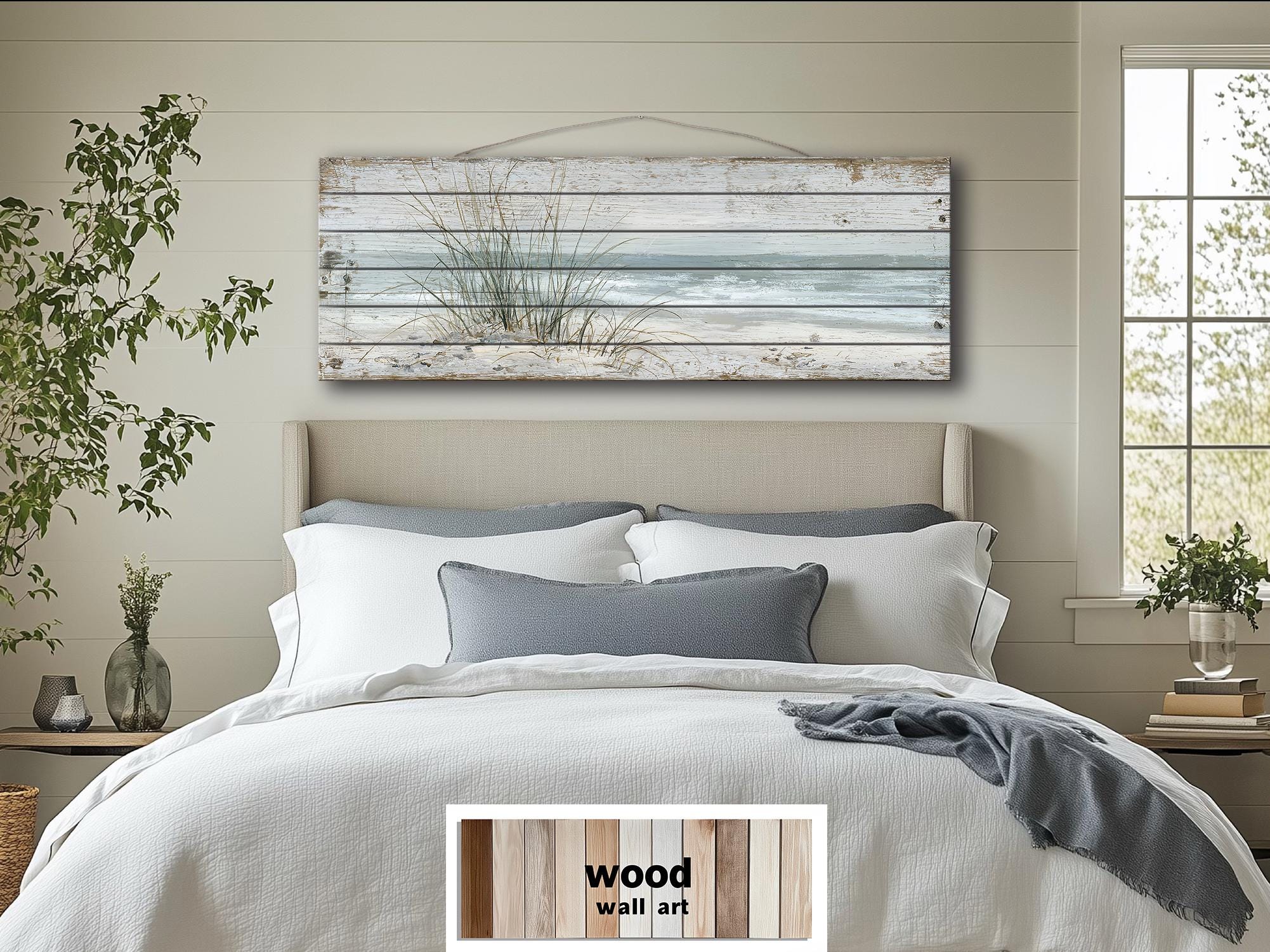 Beach Sand Dunes And  Sea Grass Long Narrow Wood Wall Art For Coastal Wall Decor