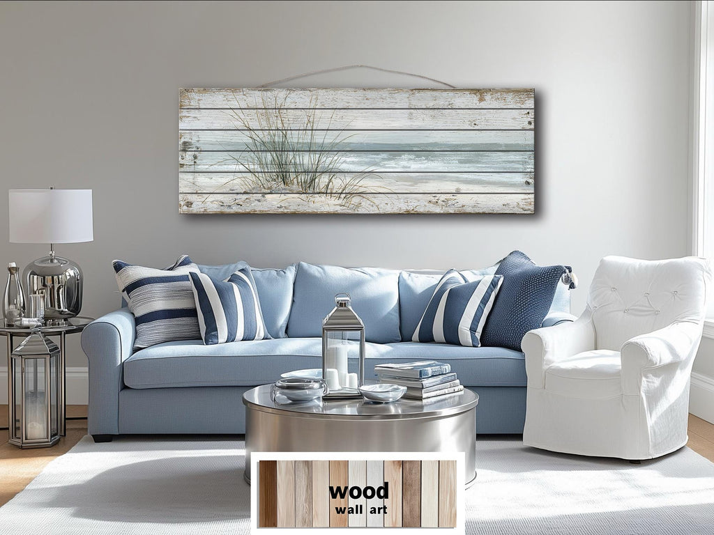 Beach Sand Dunes And  Sea Grass Long Narrow Wood Wall Art For Coastal Wall Decor
