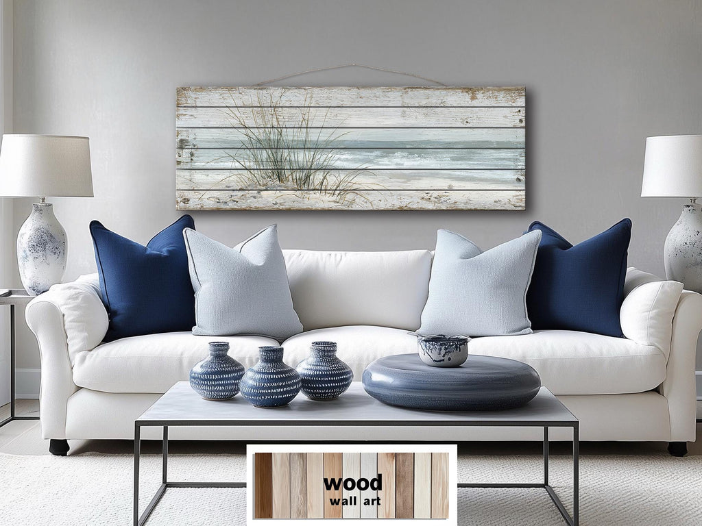 Beach Sand Dunes And  Sea Grass Long Narrow Wood Wall Art For Coastal Wall Decor