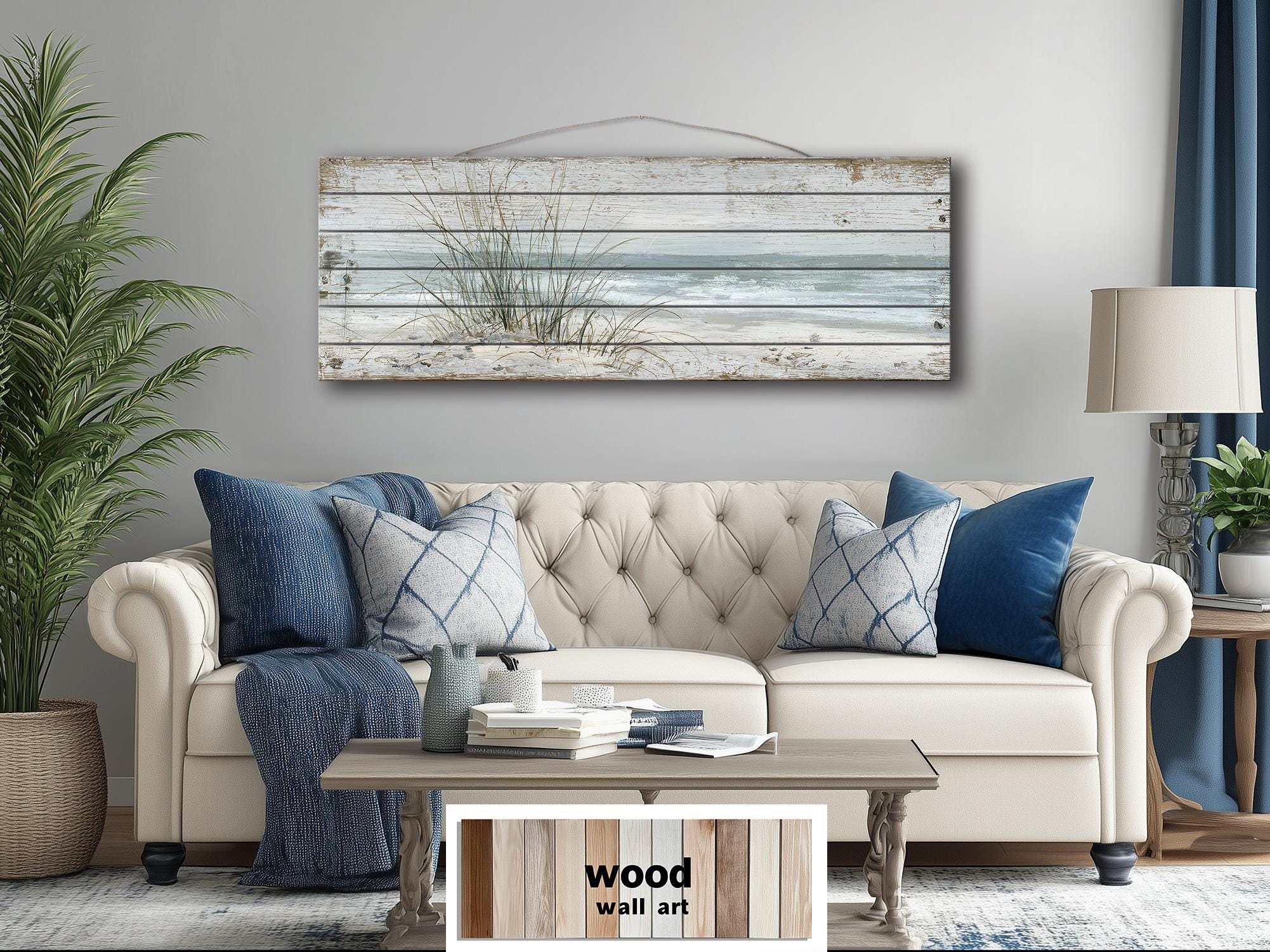Beach Sand Dunes And  Sea Grass Long Narrow Wood Wall Art For Coastal Wall Decor