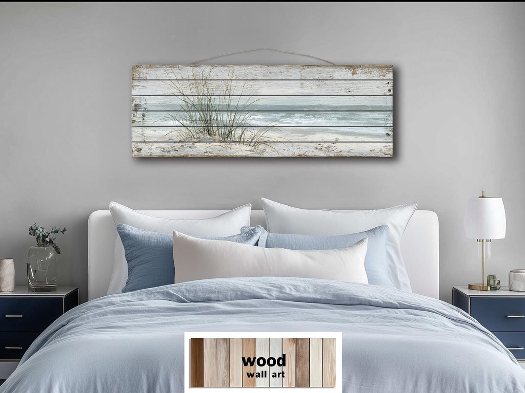 Beach Sand Dunes And  Sea Grass Long Narrow Wood Wall Art For Coastal Wall Decor