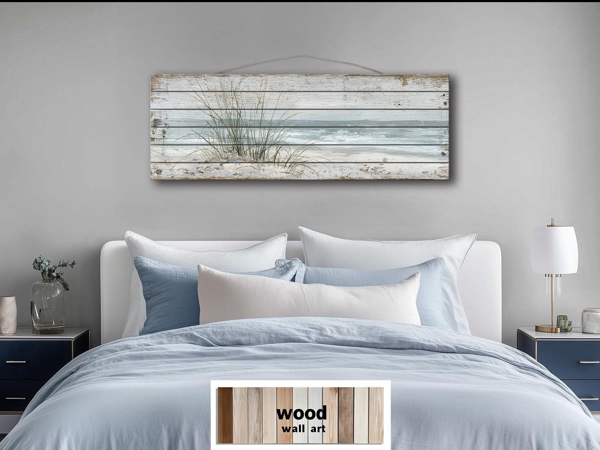 Beach Sand Dunes And  Sea Grass Long Narrow Wood Wall Art For Coastal Wall Decor