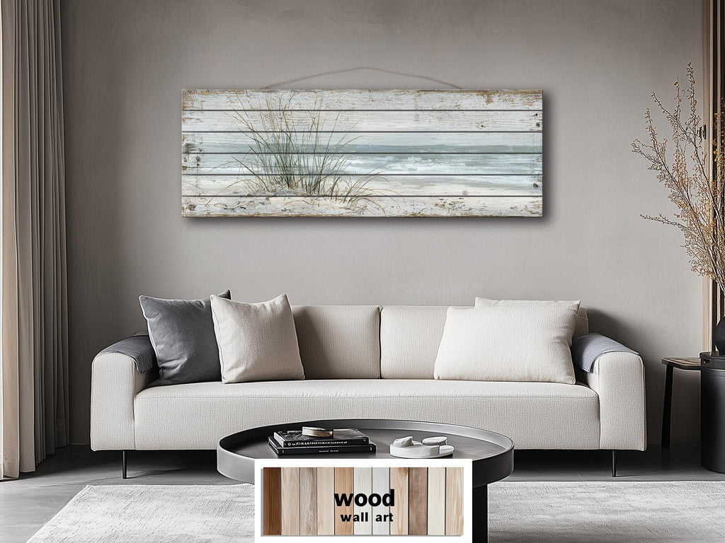 Beach Sand Dunes And  Sea Grass Long Narrow Wood Wall Art For Coastal Wall Decor