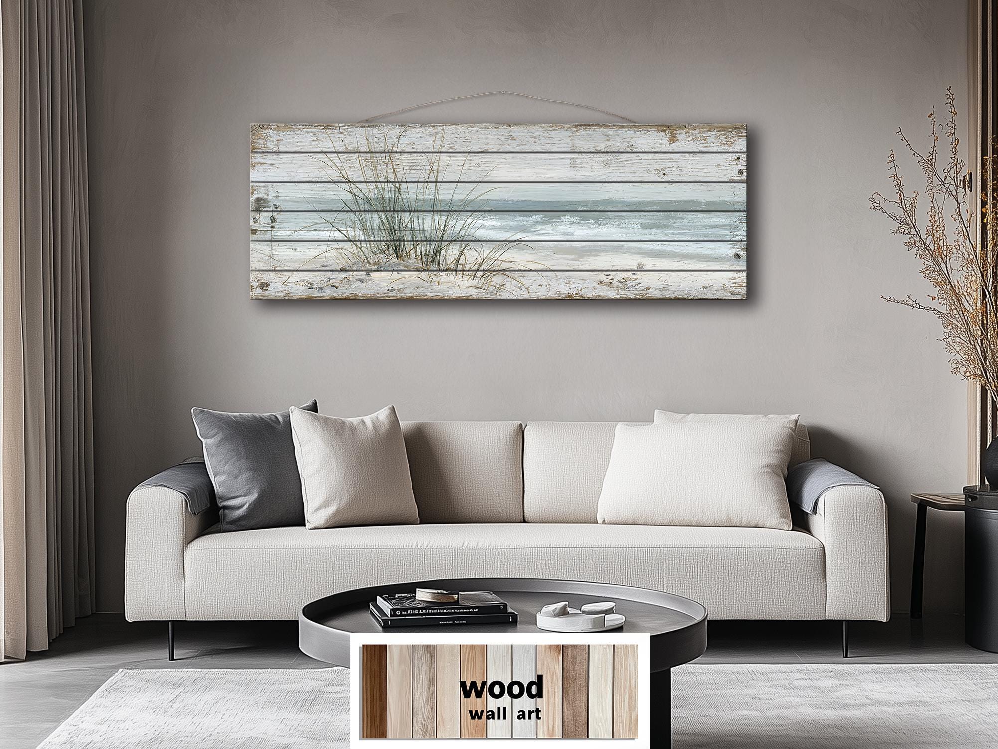 Beach Sand Dunes And  Sea Grass Long Narrow Wood Wall Art For Coastal Wall Decor