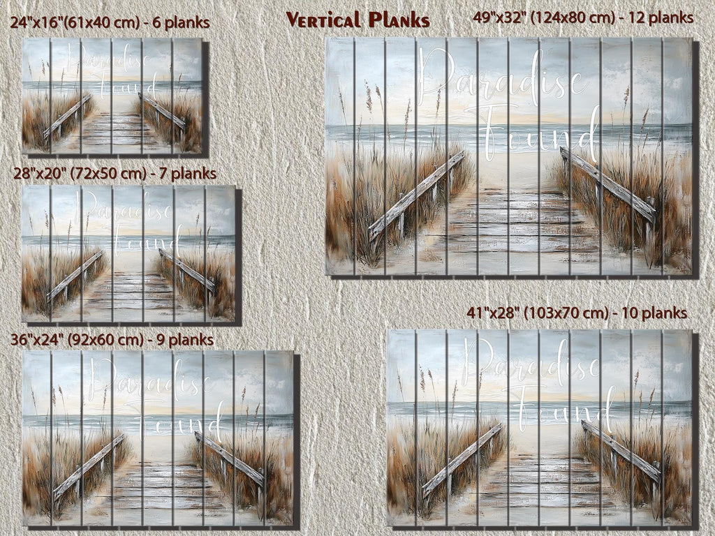 Beach Sign Wood Wall Art – Paradise Found Rustic Coastal Pier Print on Wood Planks