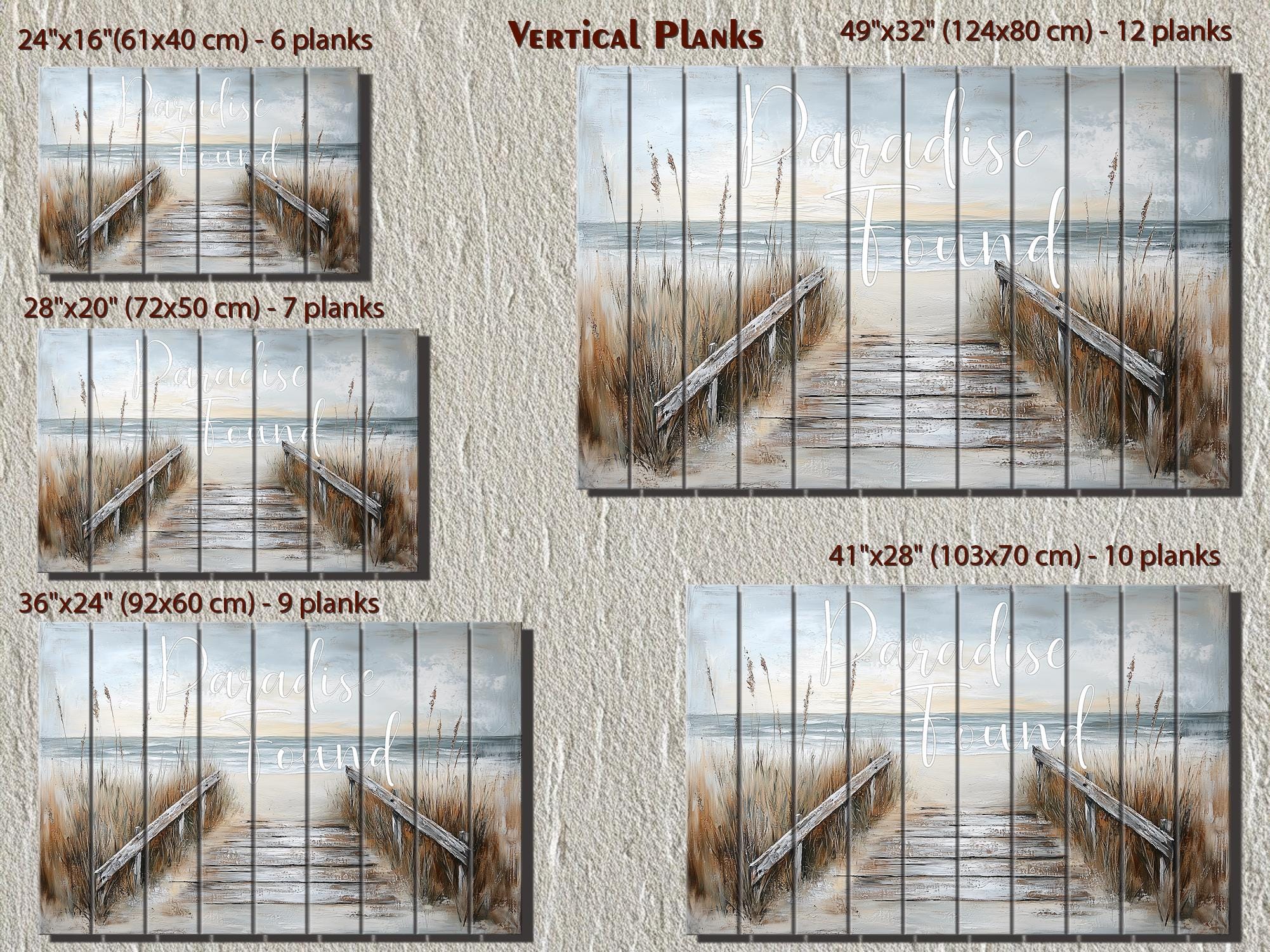 Beach Sign Wood Wall Art – Paradise Found Rustic Coastal Pier Print on Wood Planks