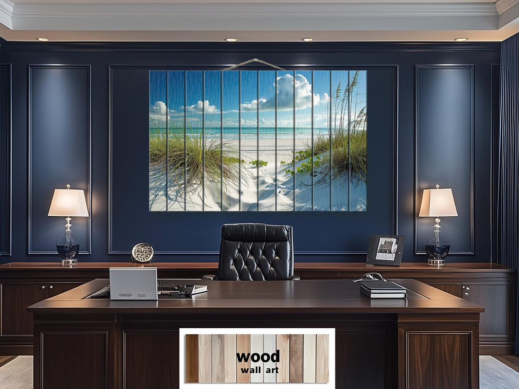 Beach Wood Wall Art - White Dunes And Grass Wood Sign