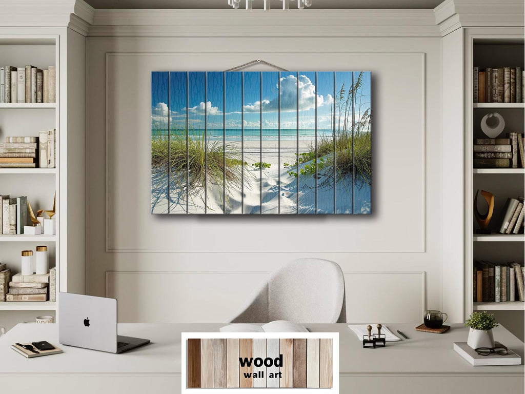 Beach Wood Wall Art - White Dunes And Grass Wood Sign