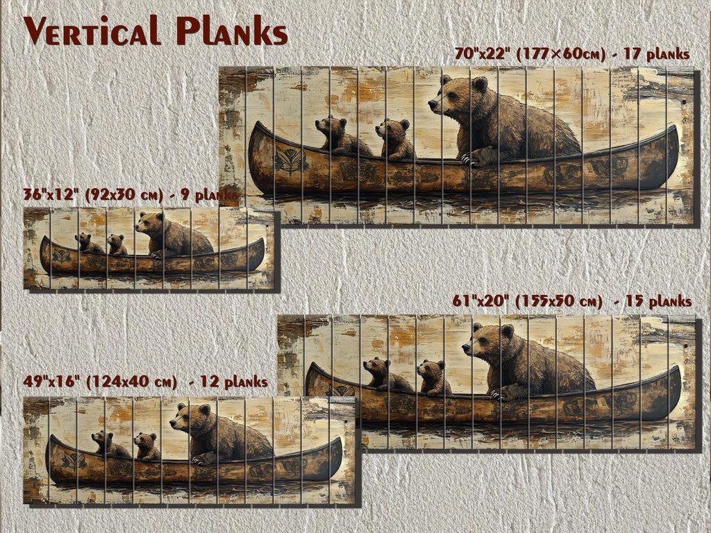 Bear Family Mama And Cubs In Canoe Real Wood Wall Art
