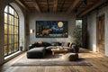 Bear In Night Forest Wall Art Canvas Print With Full Moon & Mountain Landscape
