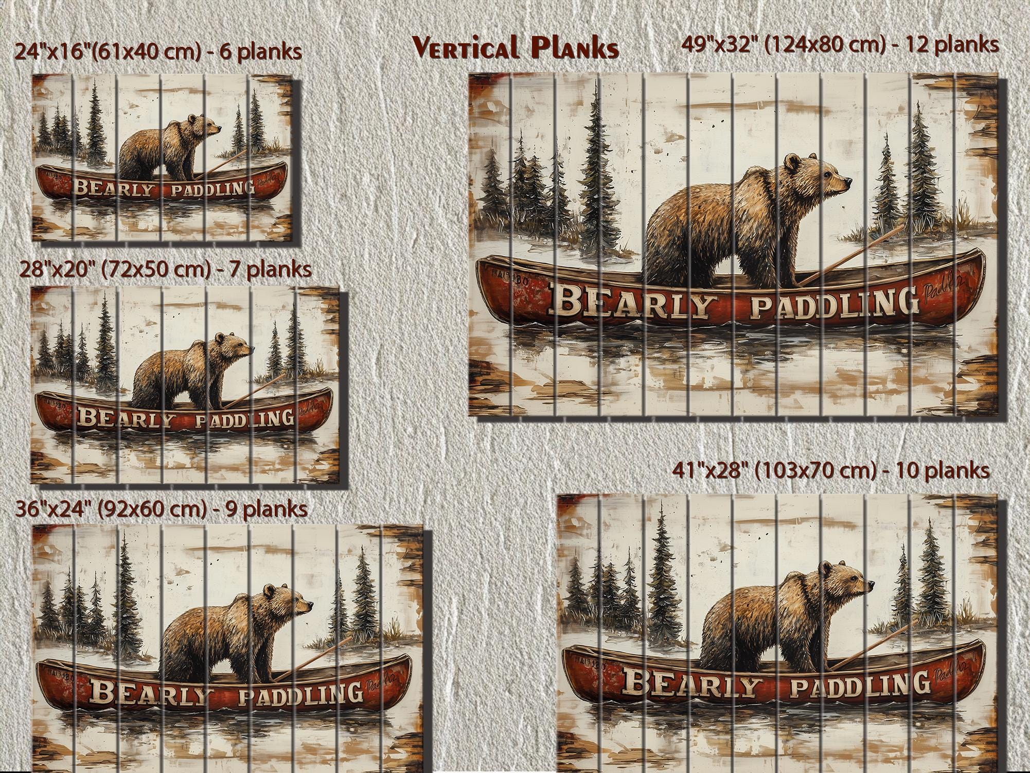 Bear In Red Canoe Distressed Wood Wall Art