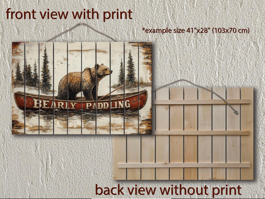 Bear In Red Canoe Distressed Wood Wall Art