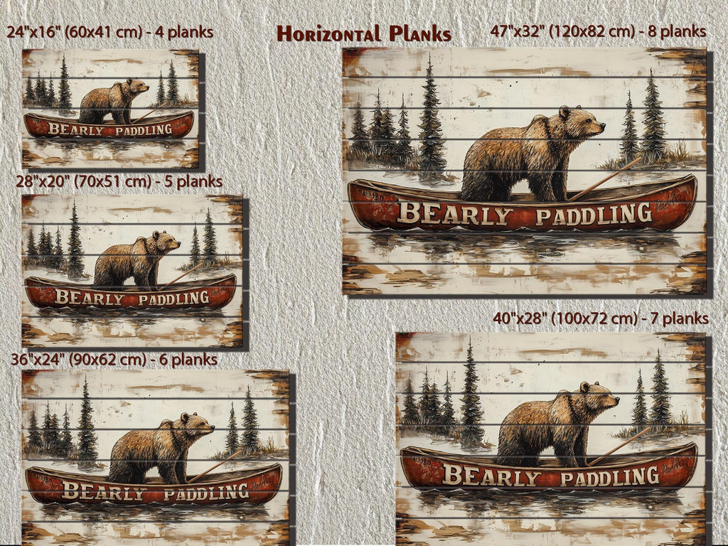 Bear In Red Canoe Distressed Wood Wall Art