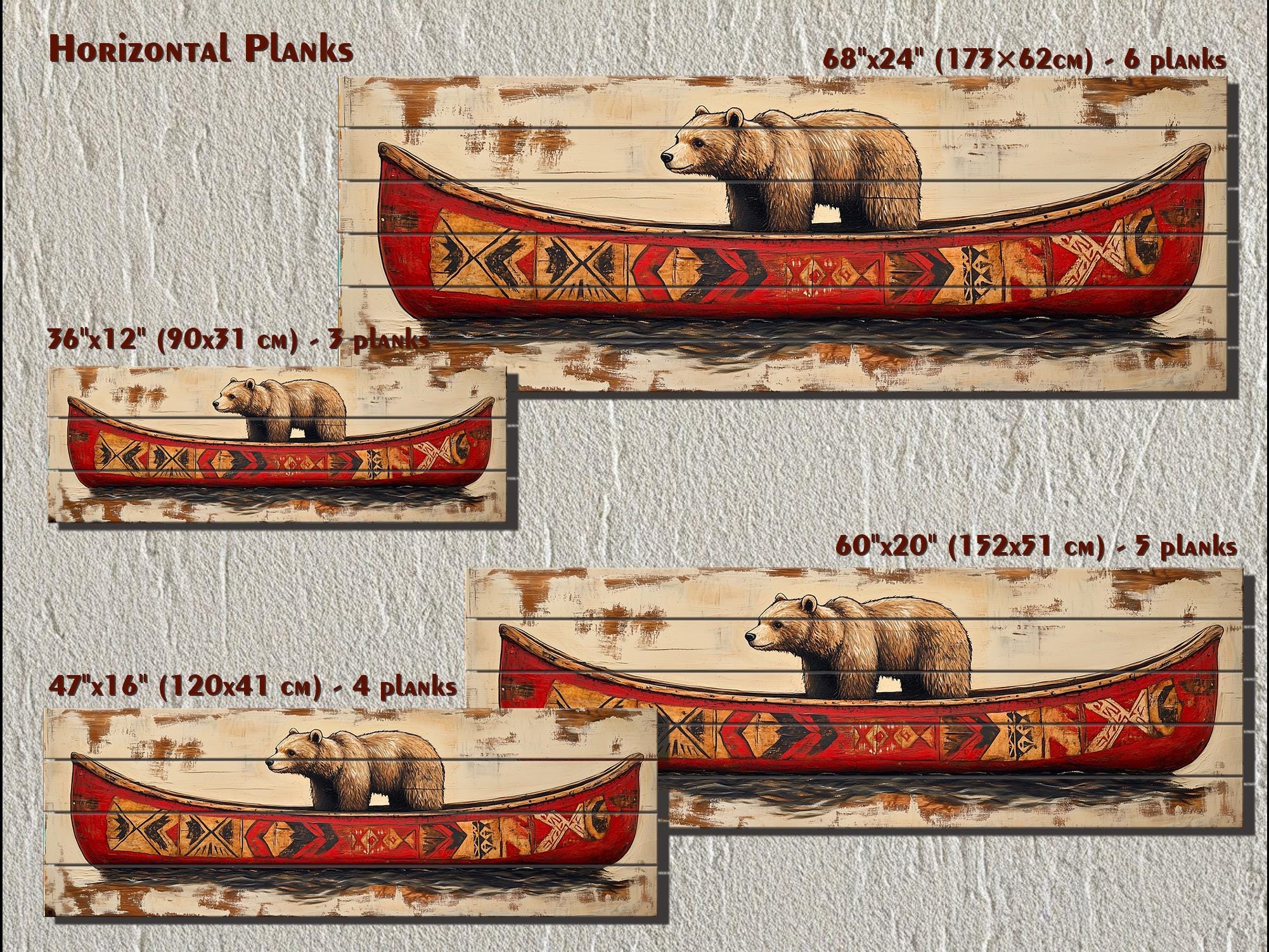 Bear In Red Canoe Real Wood Wall Art For Cabin Wall Decor