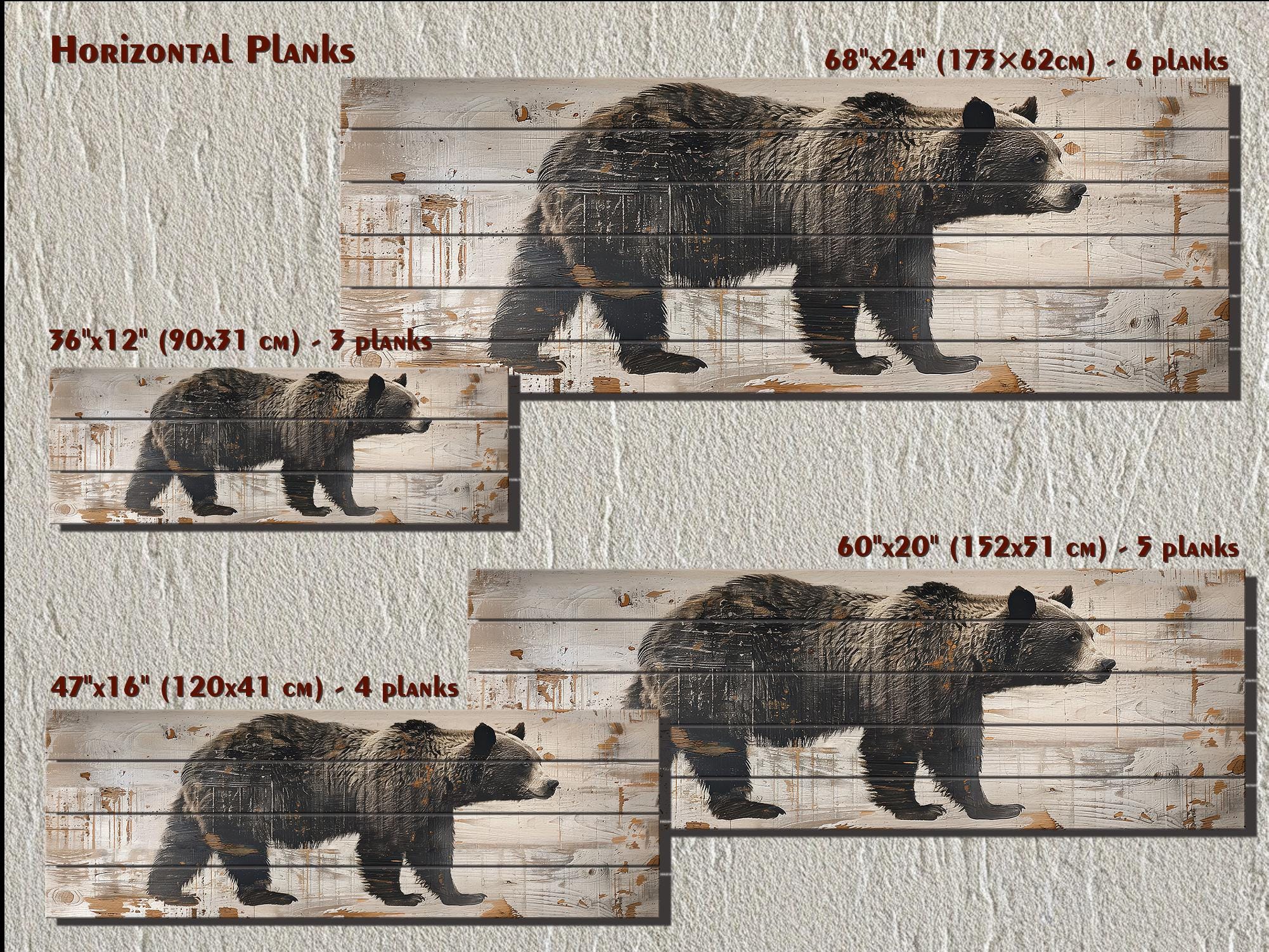 Bear Rustic Distressed Long Horizontal Wood Wall Art