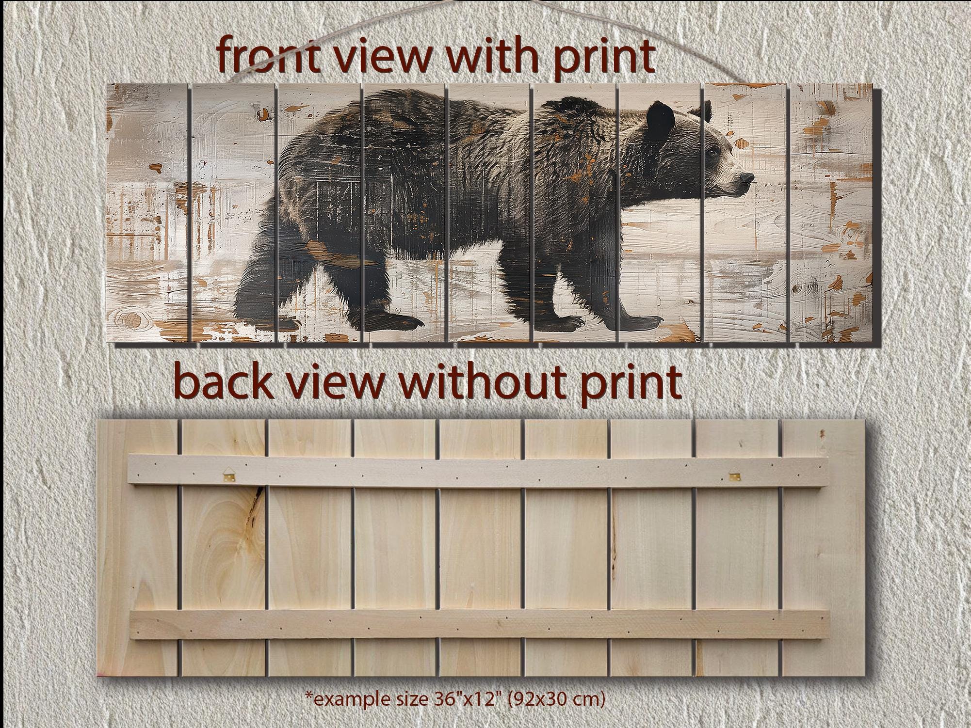 Bear Rustic Distressed Long Horizontal Wood Wall Art