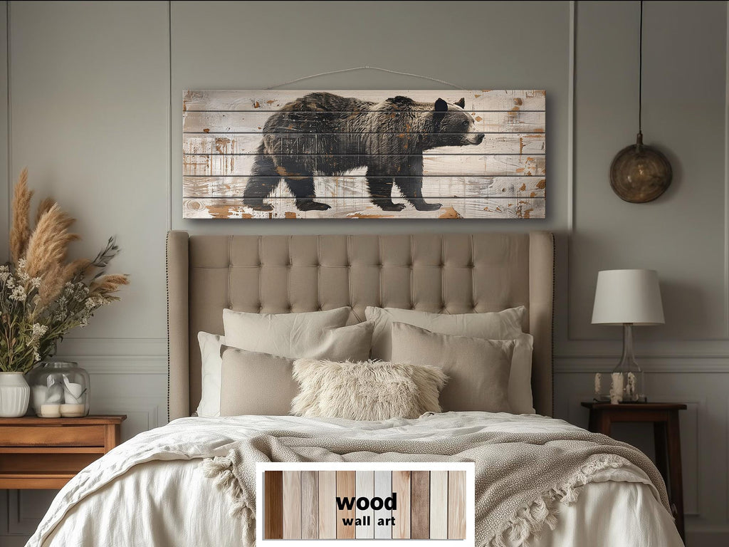 Bear Rustic Distressed Long Horizontal Wood Wall Art