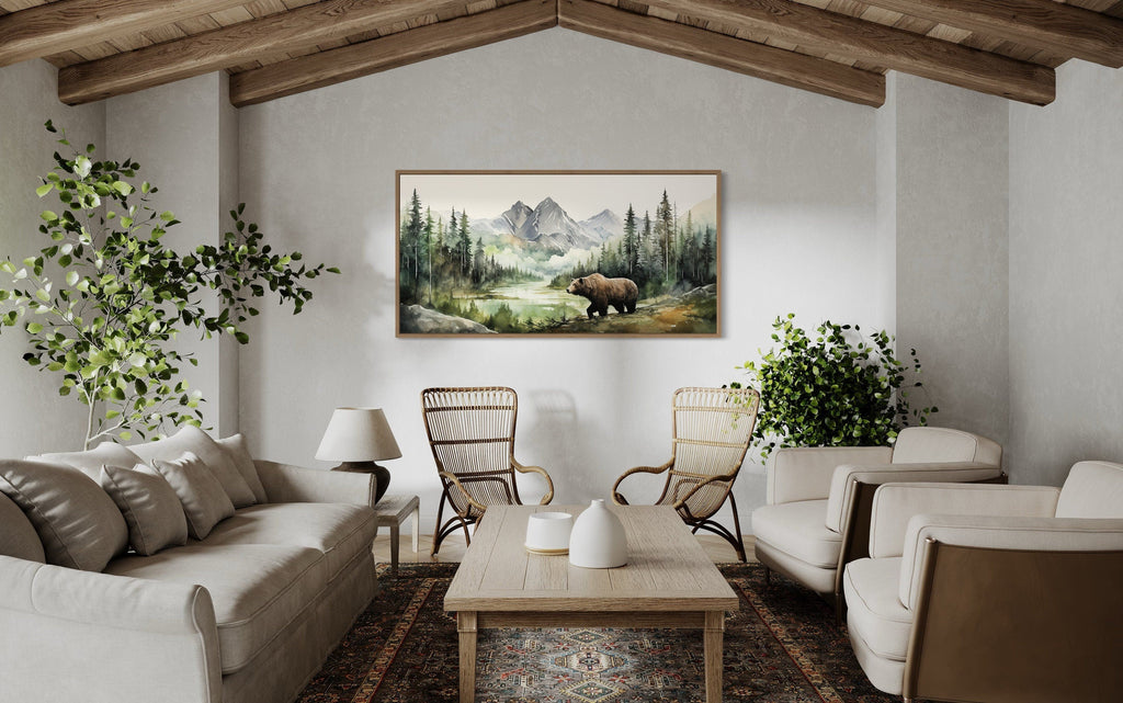 Bear Watercolor Painting - Large Canvas Wildlife Wall Art | Rustic Cabin Decor