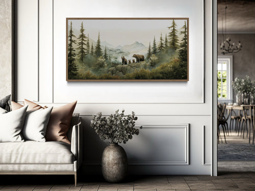 Bears Family With Cubs In The Forest Watercolor Nursery Wall Art