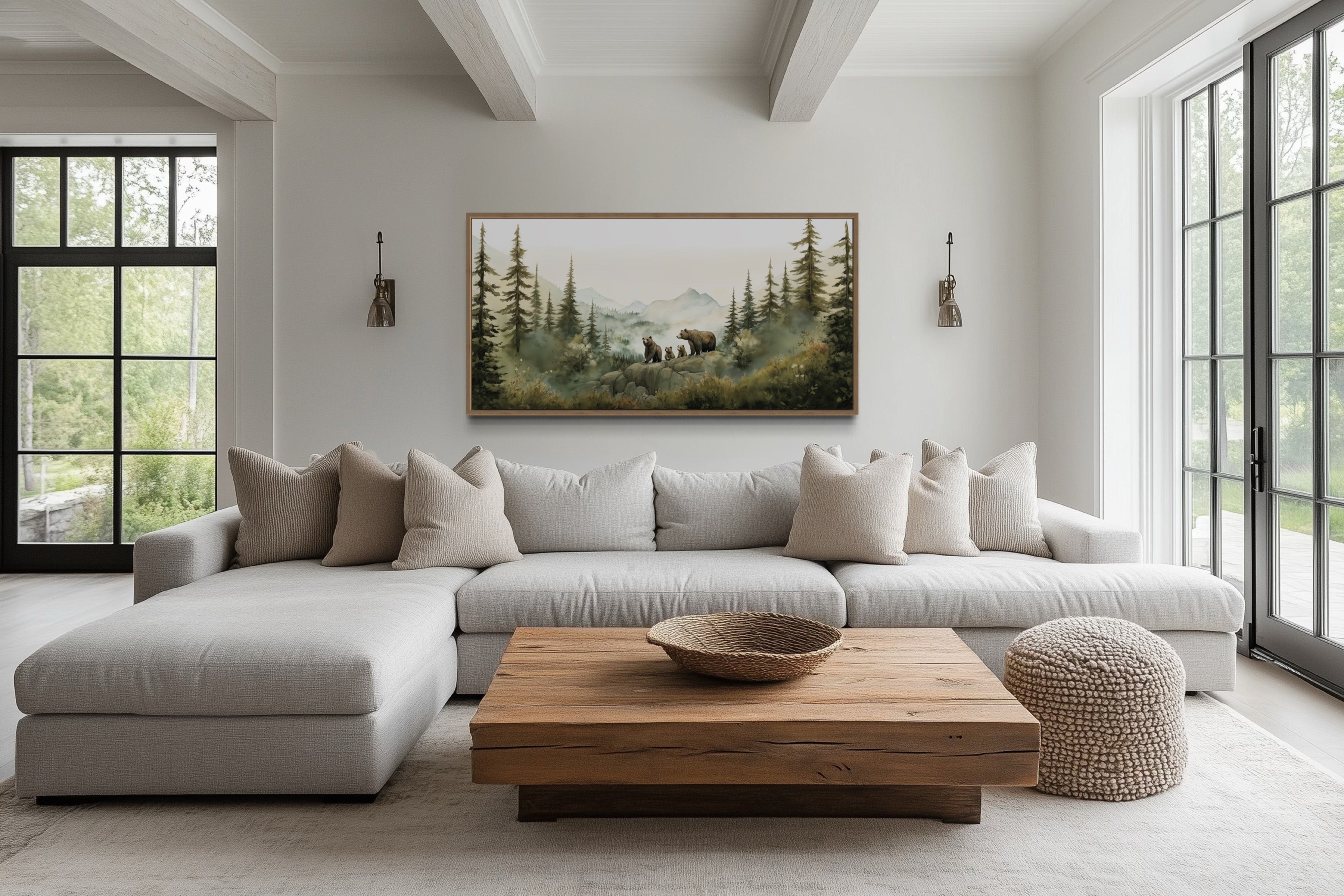 Bears Family With Cubs In The Forest Watercolor Nursery Wall Art