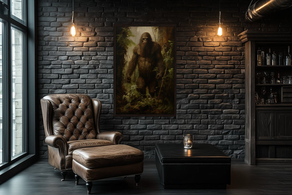 Bigfoot In The Forest Framed Canvas Wall Art