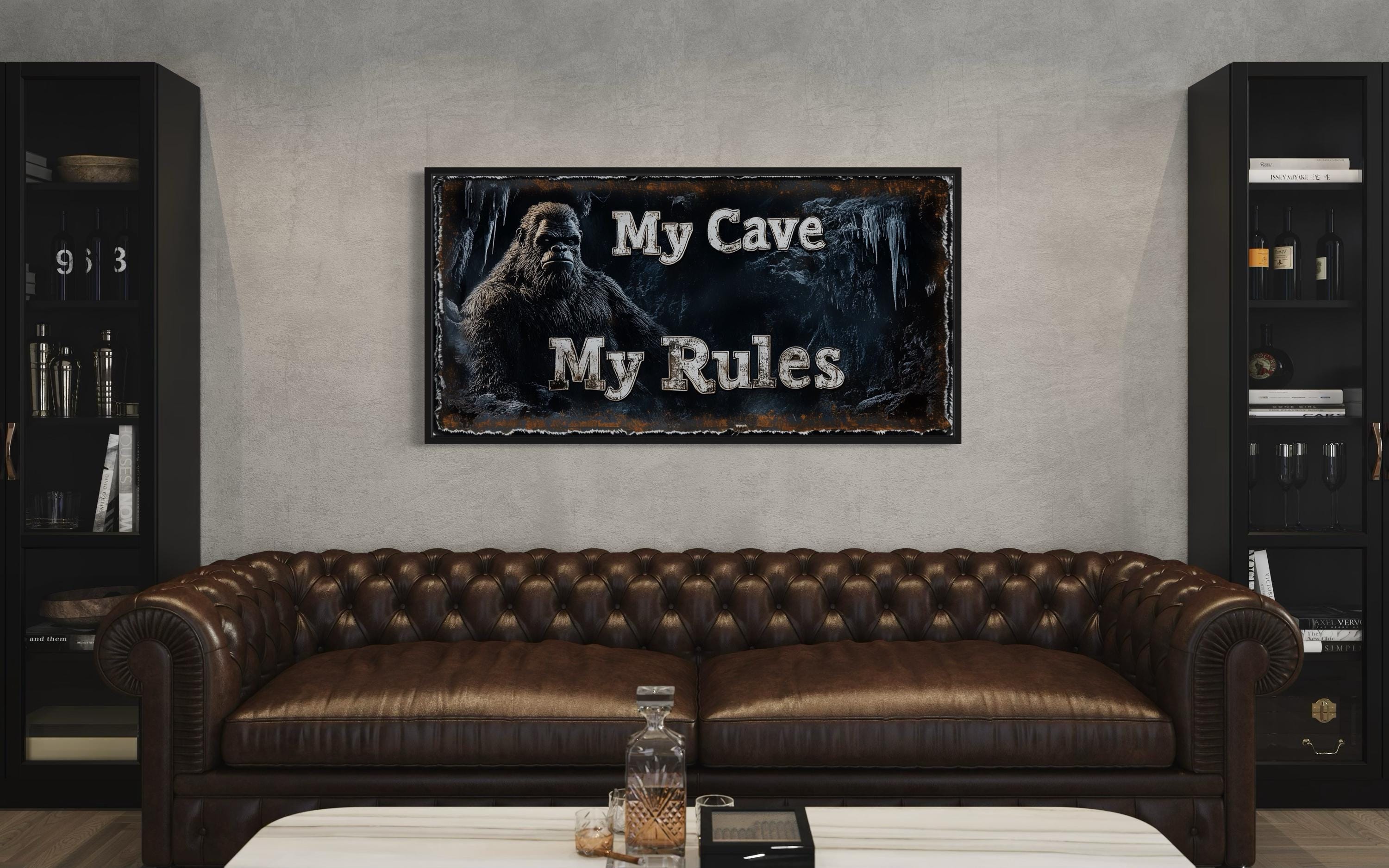 Bigfoot Man Cave Wall Art - My Cave My Rules Canvas Print