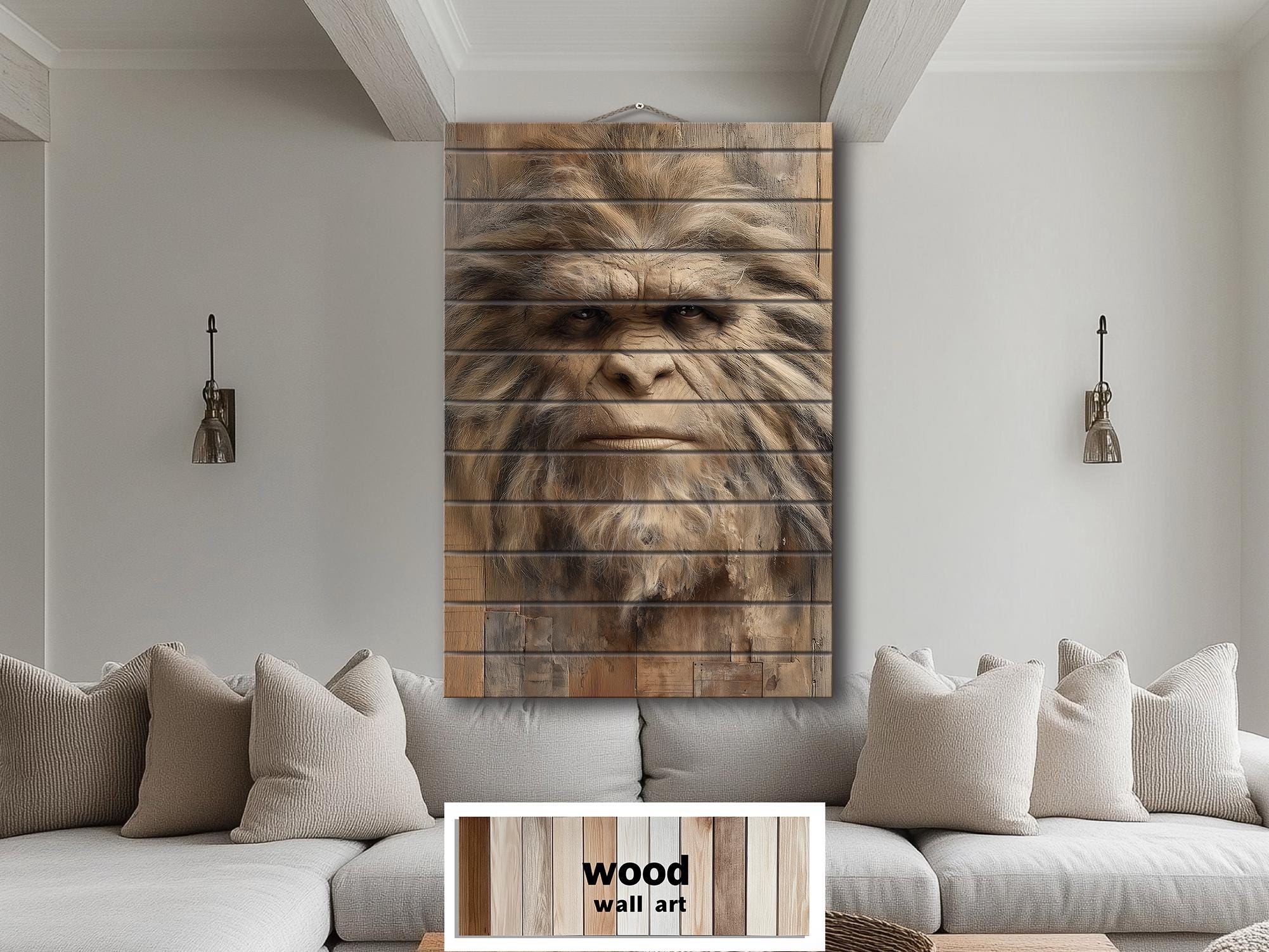 Bigfoot Portrait Distressed Wood Wall Art