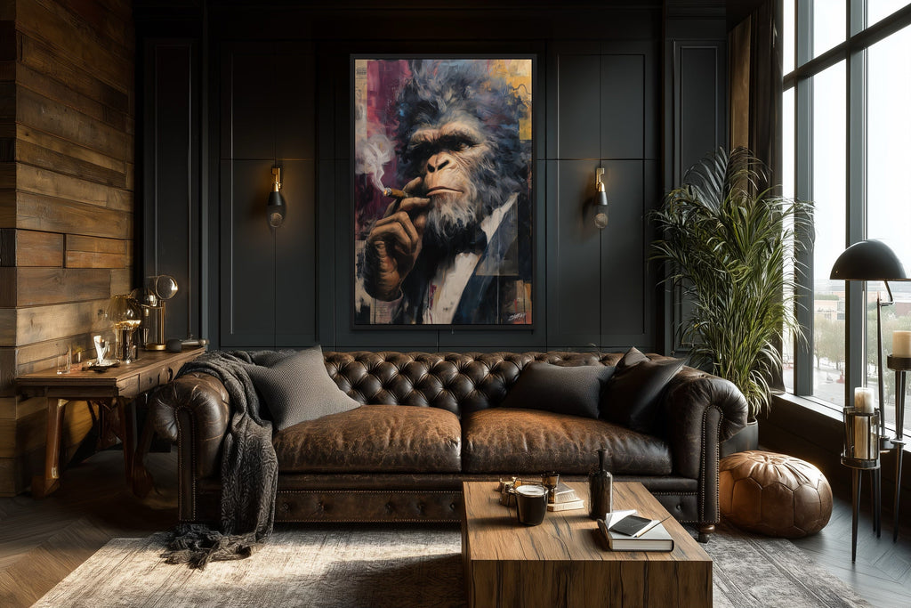 Bigfoot Smoking Cigar Framed Canvas Wall Art