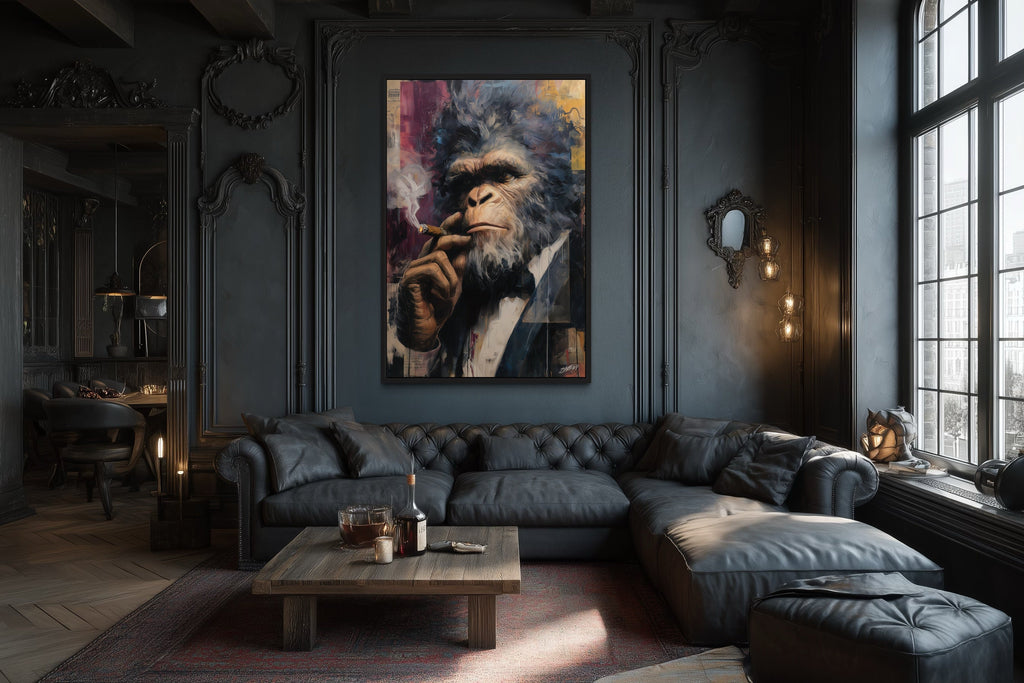 Bigfoot Smoking Cigar Framed Canvas Wall Art