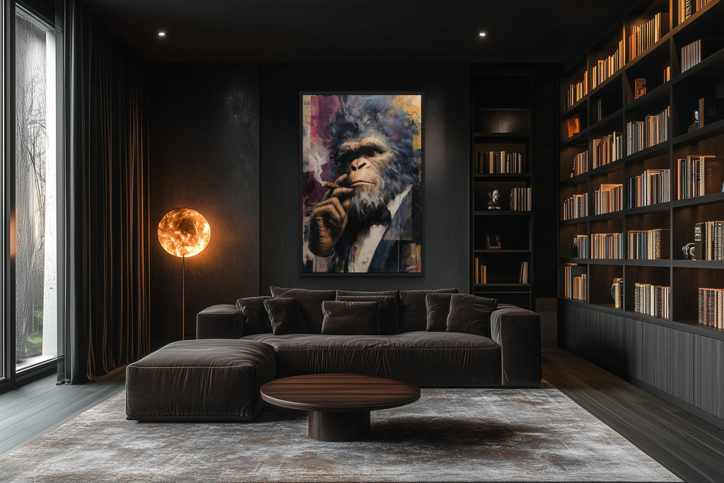 Bigfoot Smoking Cigar Framed Canvas Wall Art