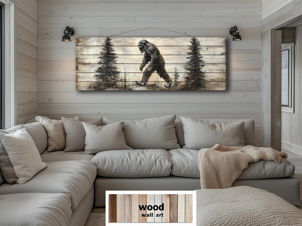 Bigfoot Walking In Forest Real Wood Wall Art For Cabin Decor