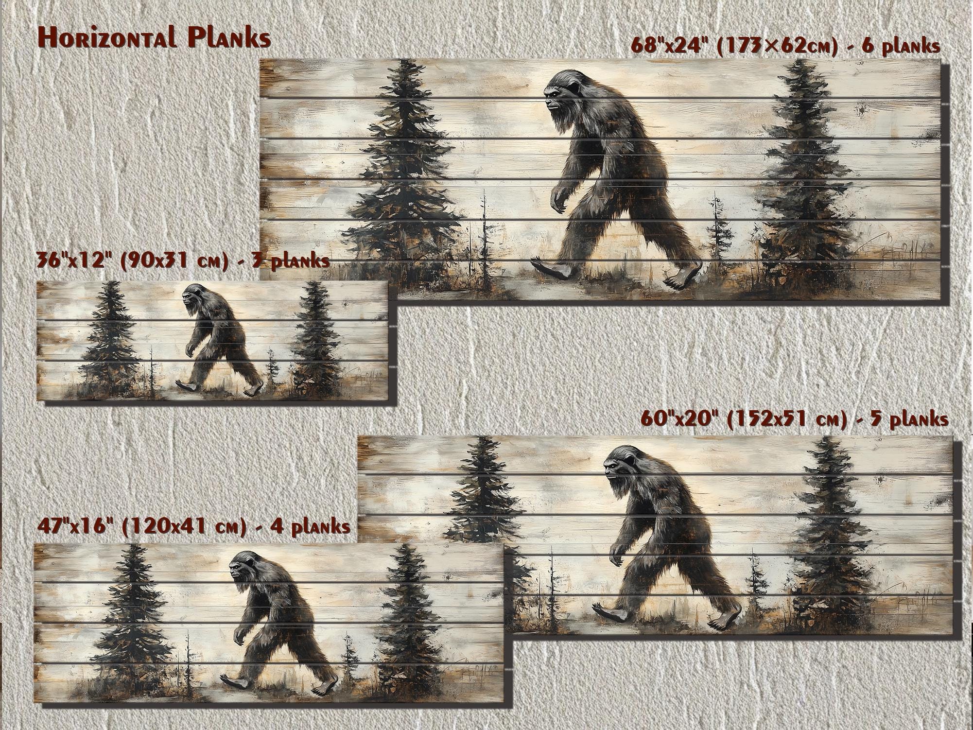 Bigfoot Walking In Forest Real Wood Wall Art For Cabin Decor