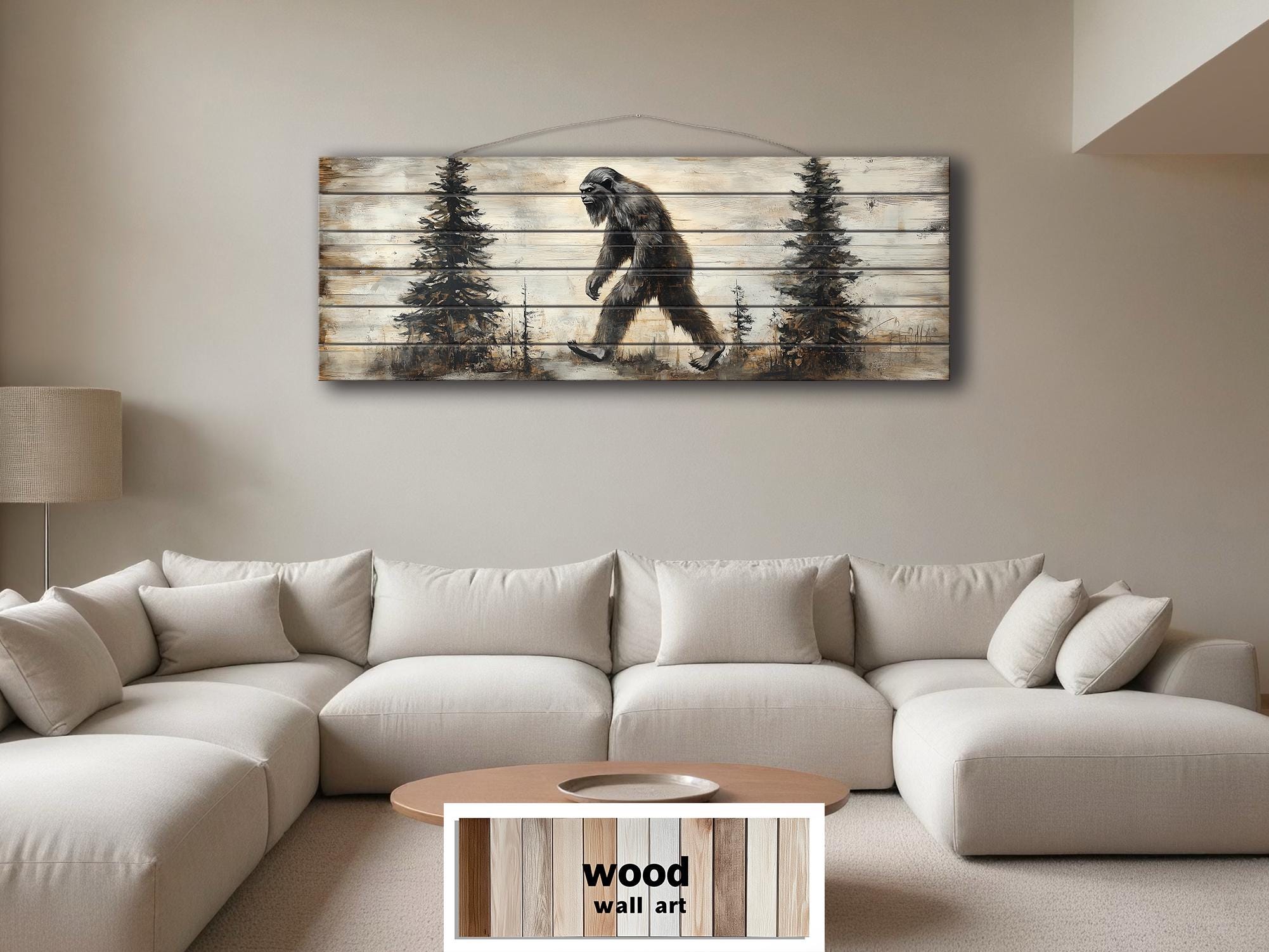 Bigfoot Walking In Forest Real Wood Wall Art For Cabin Decor
