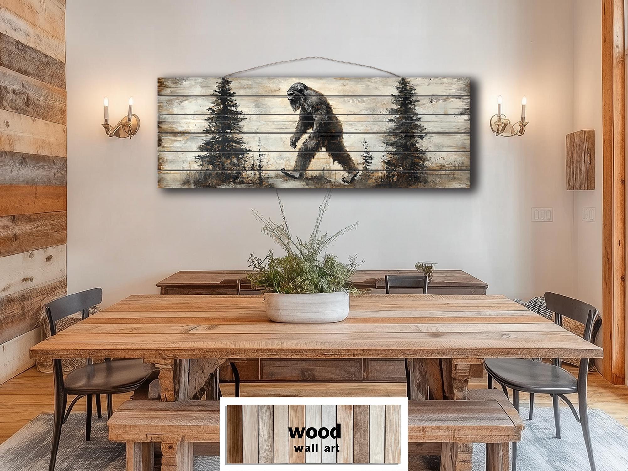Bigfoot Walking In Forest Real Wood Wall Art For Cabin Decor