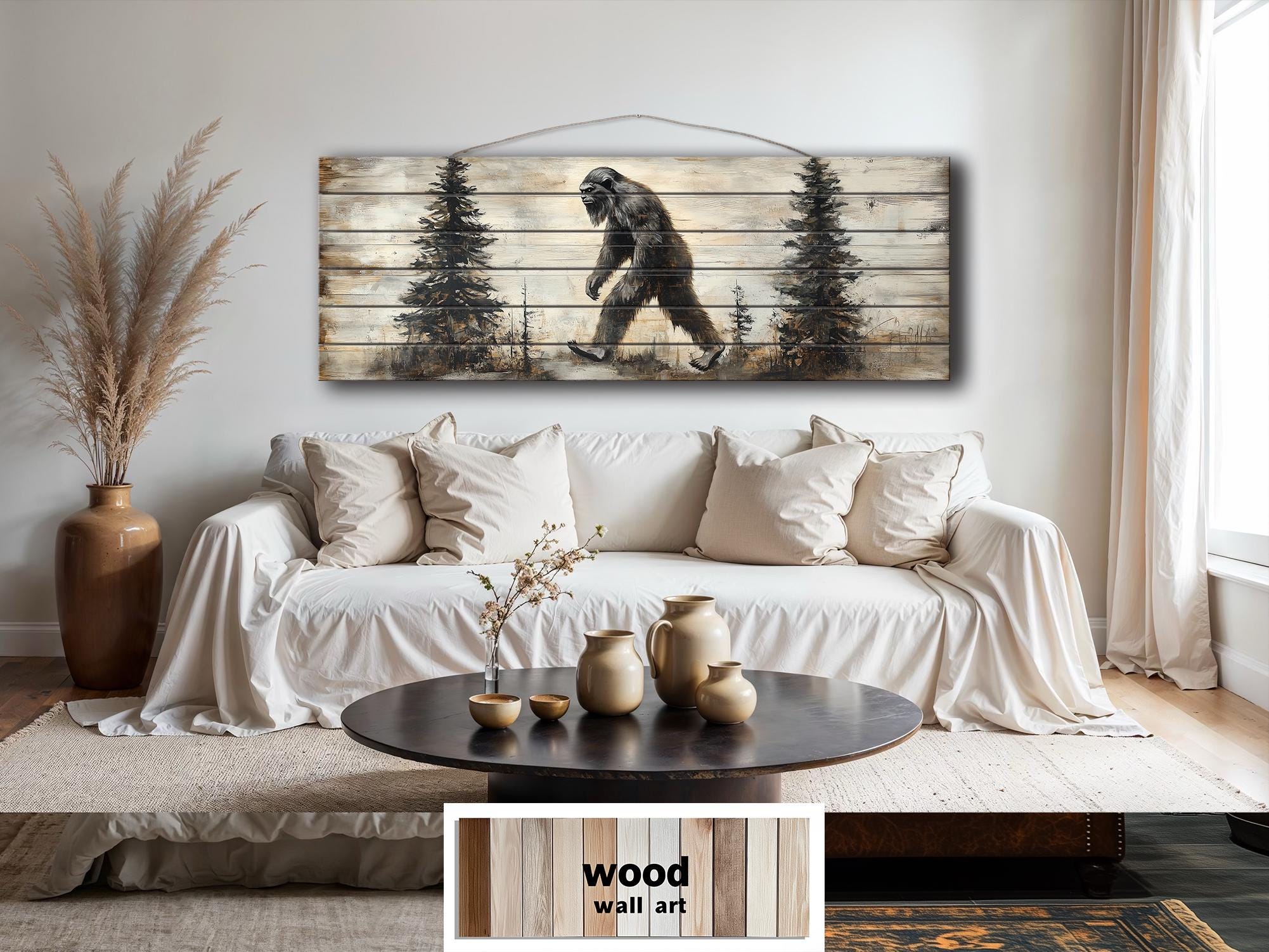Bigfoot Walking In Forest Real Wood Wall Art For Cabin Decor