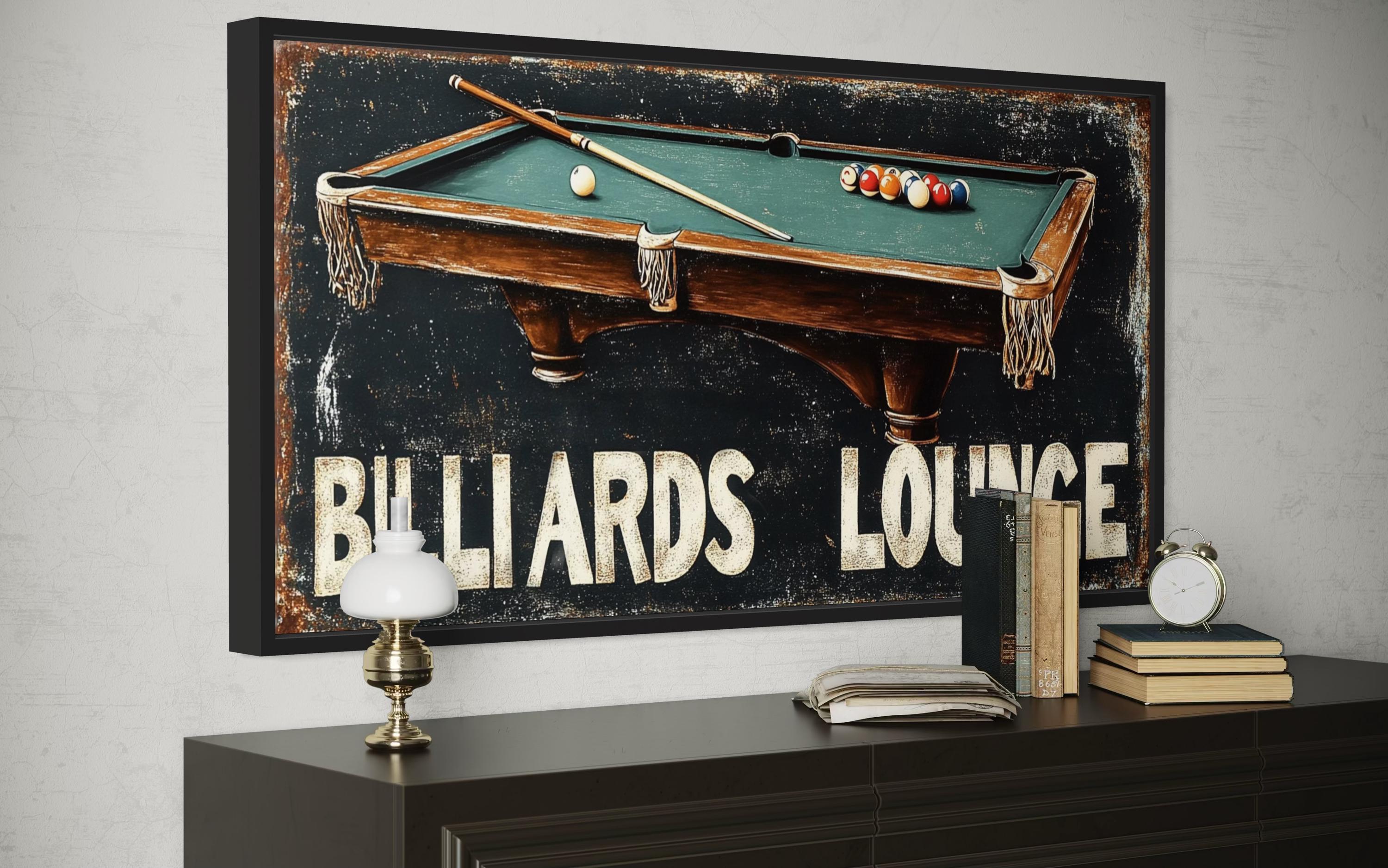 Billiards Room Sign - Billiards Lounge With Pool Table Painting Canvas Print
