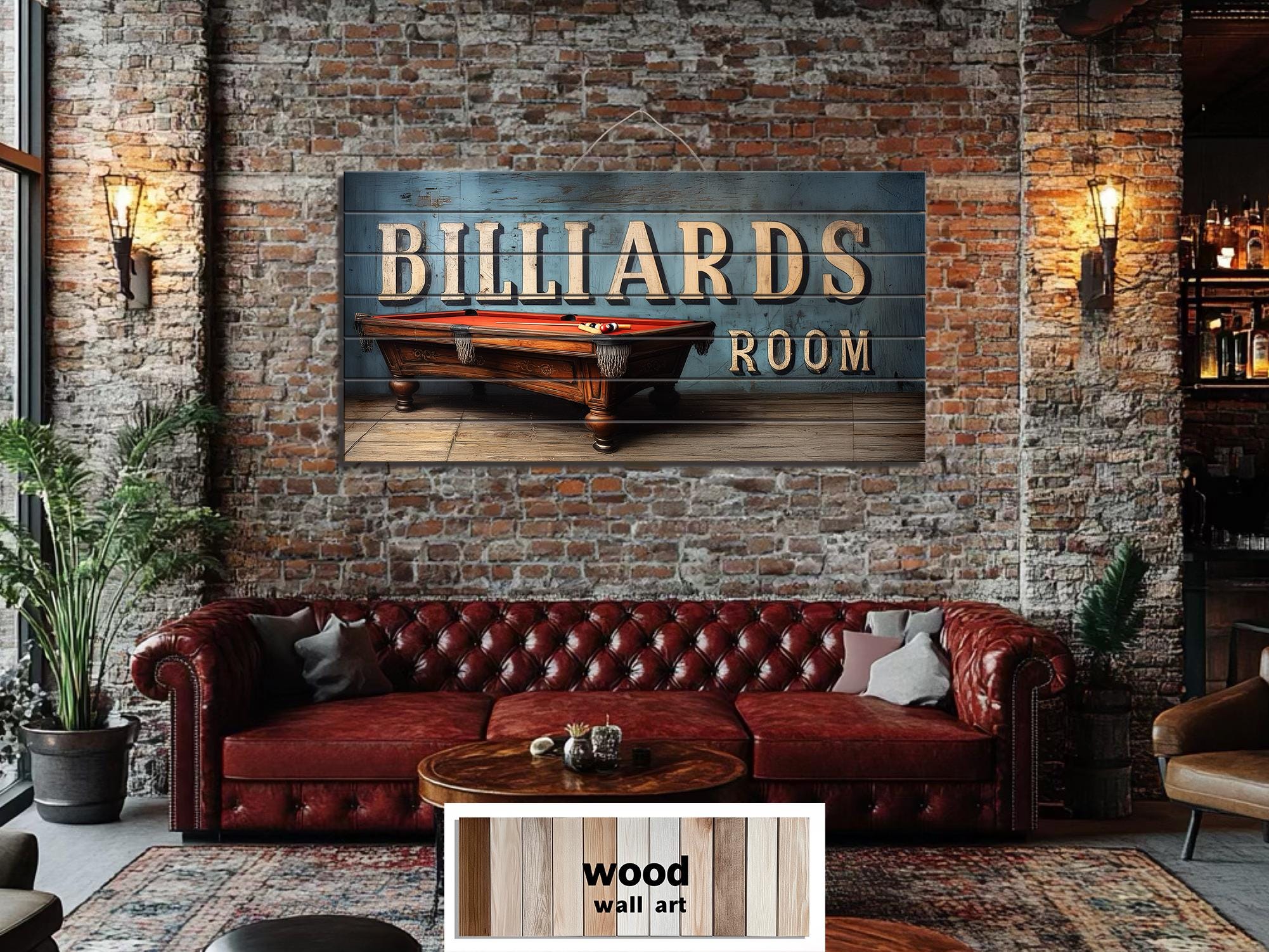 Billiards Room Sign Distressed Wood Wall Art