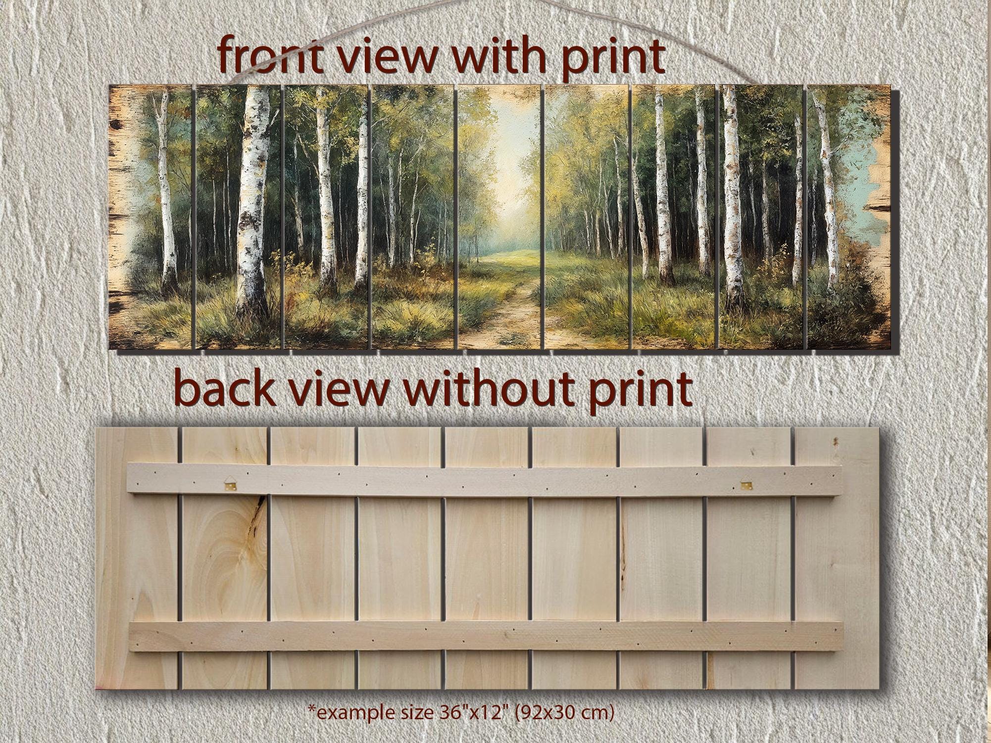 Birch Forest Wood Wall Art - Rustic Cabin Decor Distressed Wood Print Forest Path Artwork