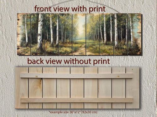 Birch Forest Wood Wall Art - Rustic Cabin Decor Distressed Wood Print Forest Path Artwork