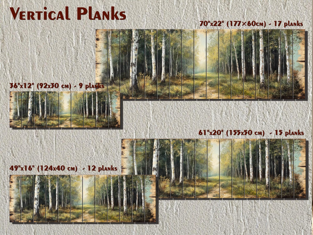 Birch Forest Wood Wall Art - Rustic Cabin Decor Distressed Wood Print Forest Path Artwork