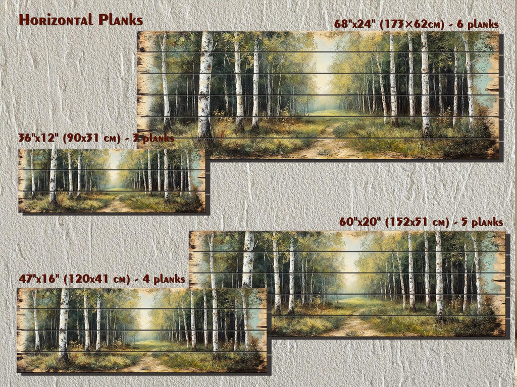 Birch Forest Wood Wall Art - Rustic Cabin Decor Distressed Wood Print Forest Path Artwork