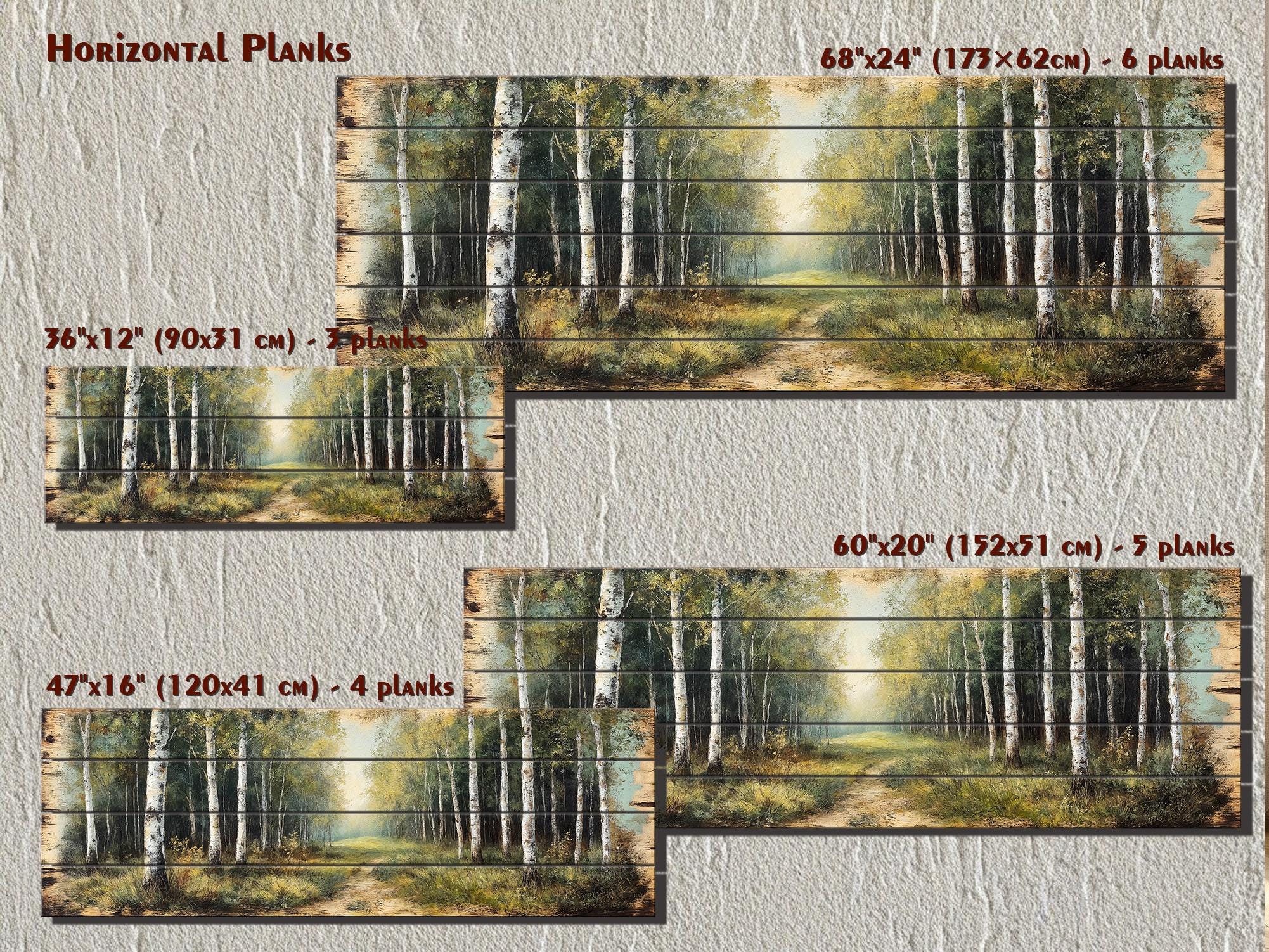 Birch Forest Wood Wall Art - Rustic Cabin Decor Distressed Wood Print Forest Path Artwork