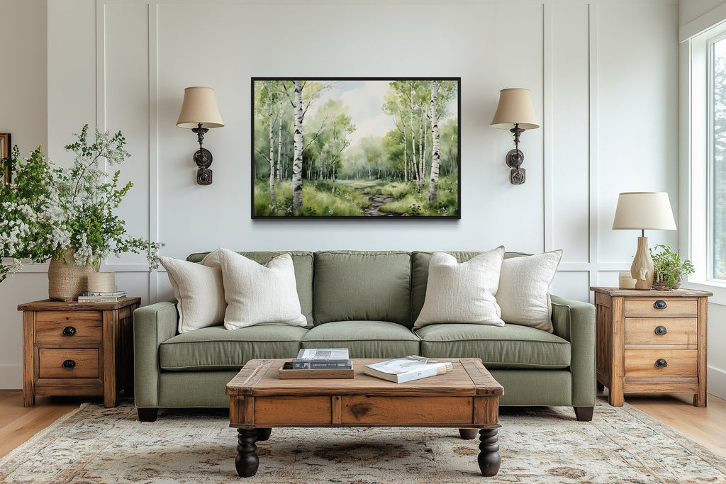 Birch Trees Forest In Summer Framed Canvas Wall Art